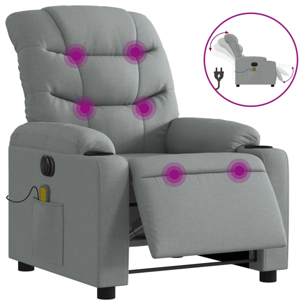 Fauteuil de massage inclinable électrique gris clair tissu