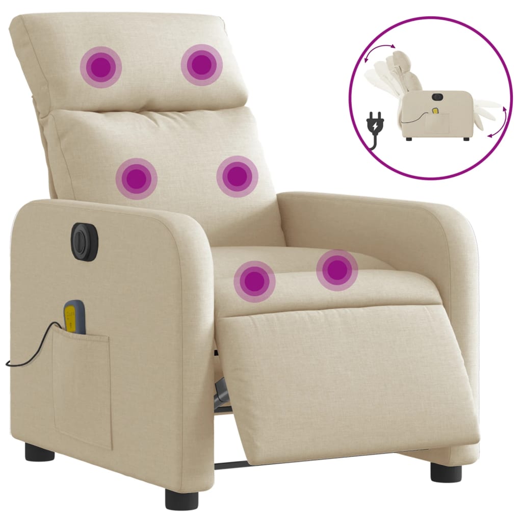 Fauteuil inclinable de massage électrique crème tissu