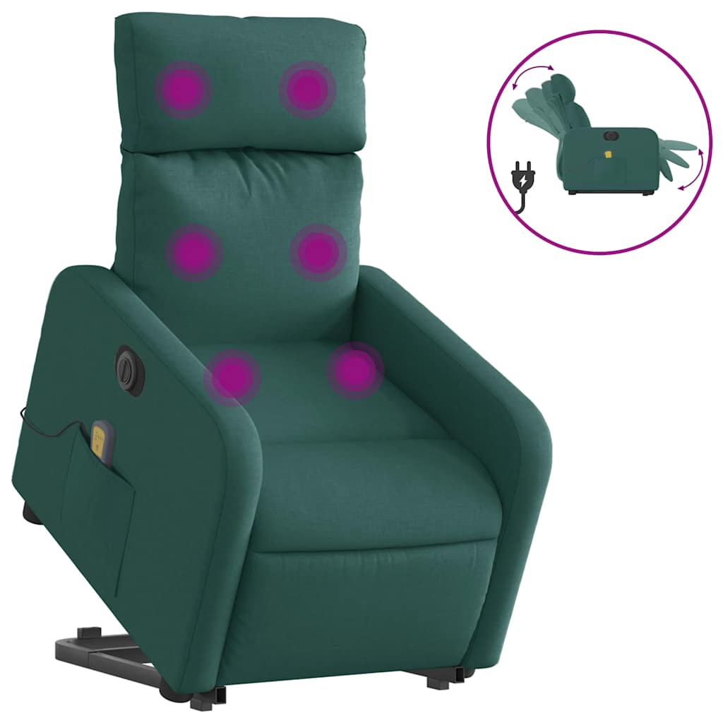 Fauteuil inclinable de massage électrique Vert foncé Tissu