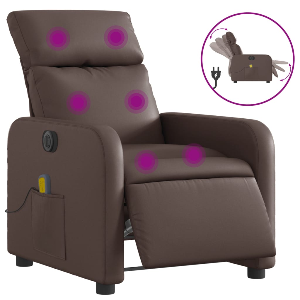 Fauteuil de massage inclinable électrique marron similicuir