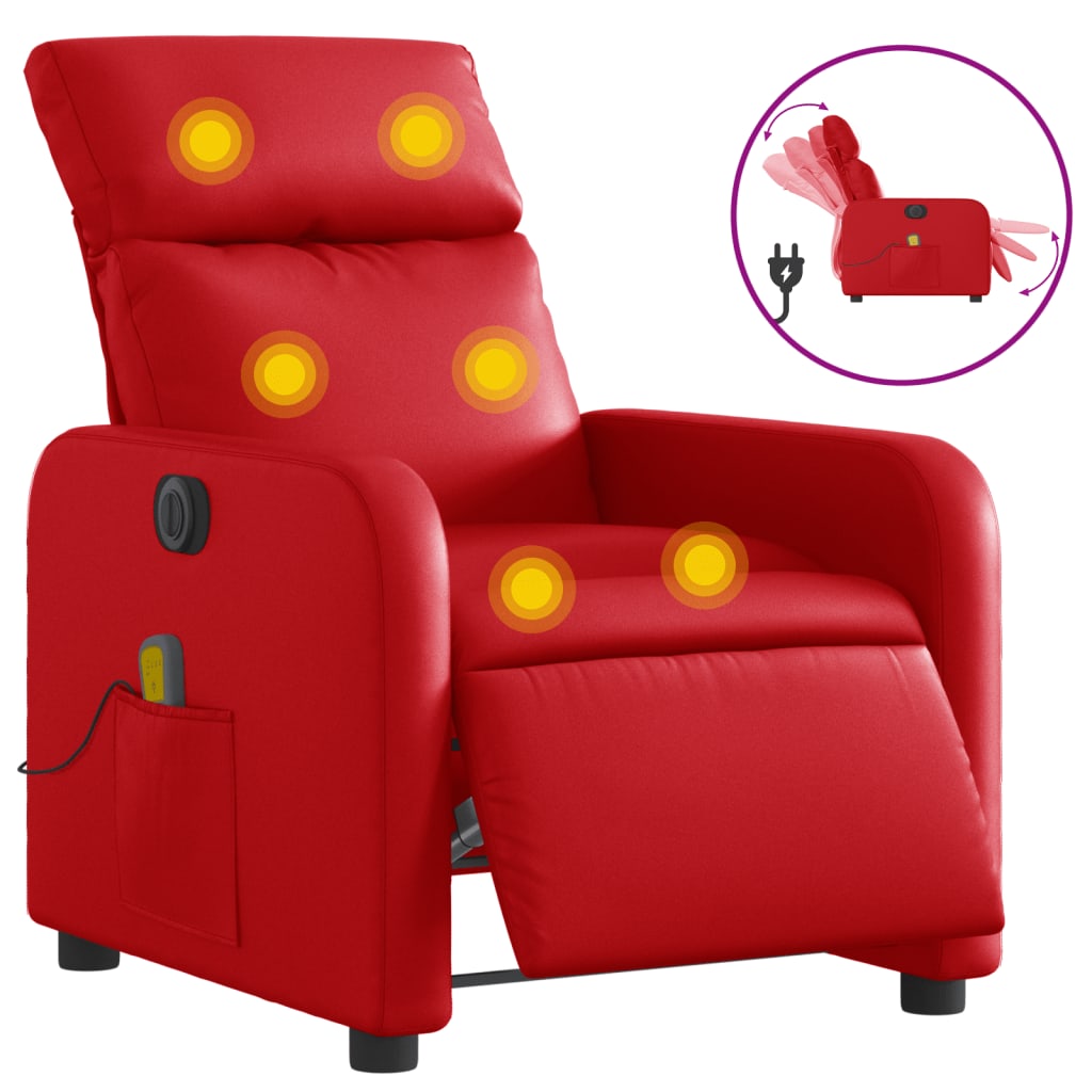Fauteuil de massage inclinable électrique rouge similicuir