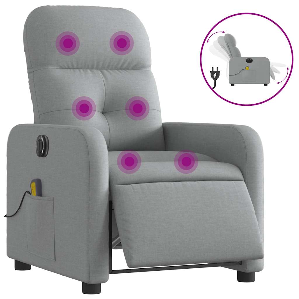 Fauteuil de massage inclinable électrique gris clair tissu