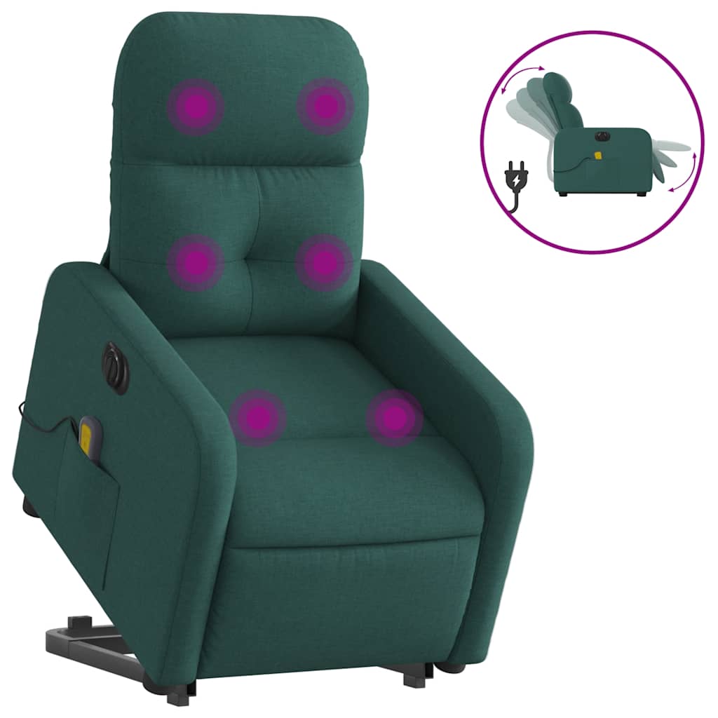 Fauteuil inclinable de massage électrique Vert foncé Tissu