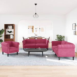 Ensemble de canapés 3 pcs rouge bordeaux velours