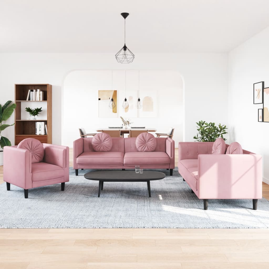 Ensemble de canapés 3 pcs avec coussins rose velours
