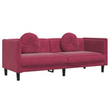 Ensemble de canapés 3 pcs avec coussins rouge bordeaux velours