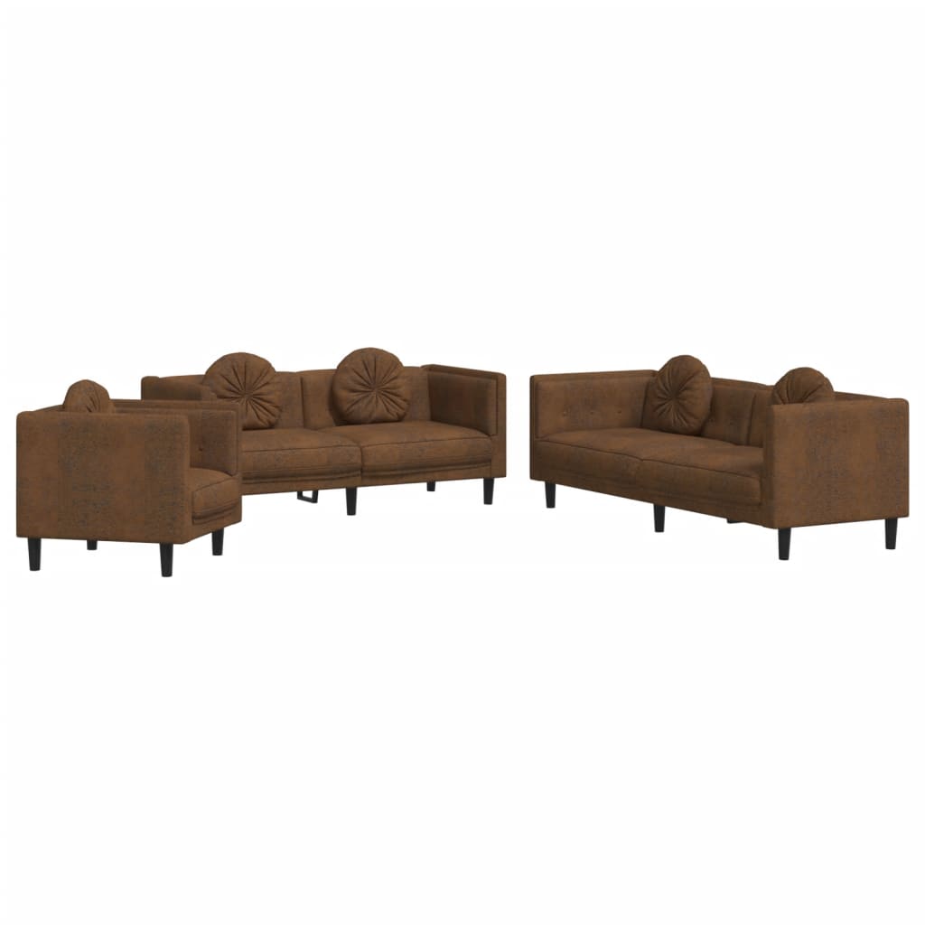 Ensemble de canapés 3 pcs avec coussins marron velours