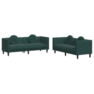 Ensemble de canapés 2 pcs avec coussins vert foncé velours
