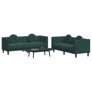 Ensemble de canapés 2 pcs avec coussins vert foncé velours