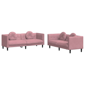 Ensemble de canapés 2 pcs avec coussins rose velours
