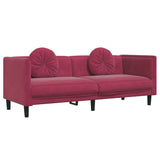 Ensemble de canapés 2 pcs avec coussins rouge bordeaux velours