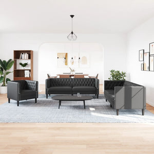 Ensemble de canapé Chesterfield 3 pcs noir similicuir