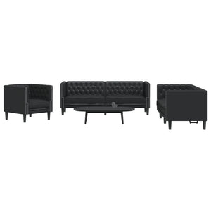 Ensemble de canapé Chesterfield 3 pcs noir similicuir