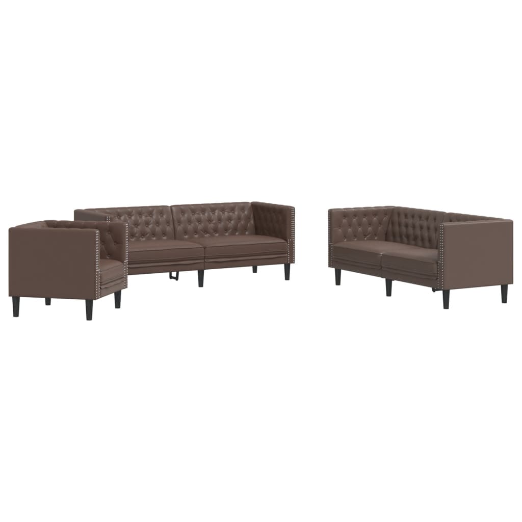 Ensemble de canapé Chesterfield 3 pcs marron similicuir