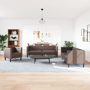 Ensemble de canapé Chesterfield 3 pcs marron similicuir