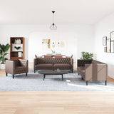 Ensemble de canapé Chesterfield 3 pcs marron similicuir