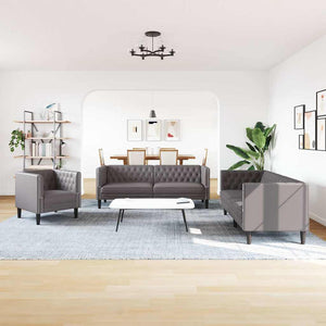 Ensemble de canapé Chesterfield 3 pcs gris similicuir