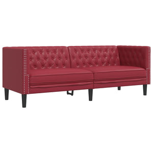 Ensemble de canapés Chesterfield 3pcs rouge bordeaux similicuir