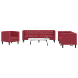 Ensemble de canapés Chesterfield 3pcs rouge bordeaux similicuir
