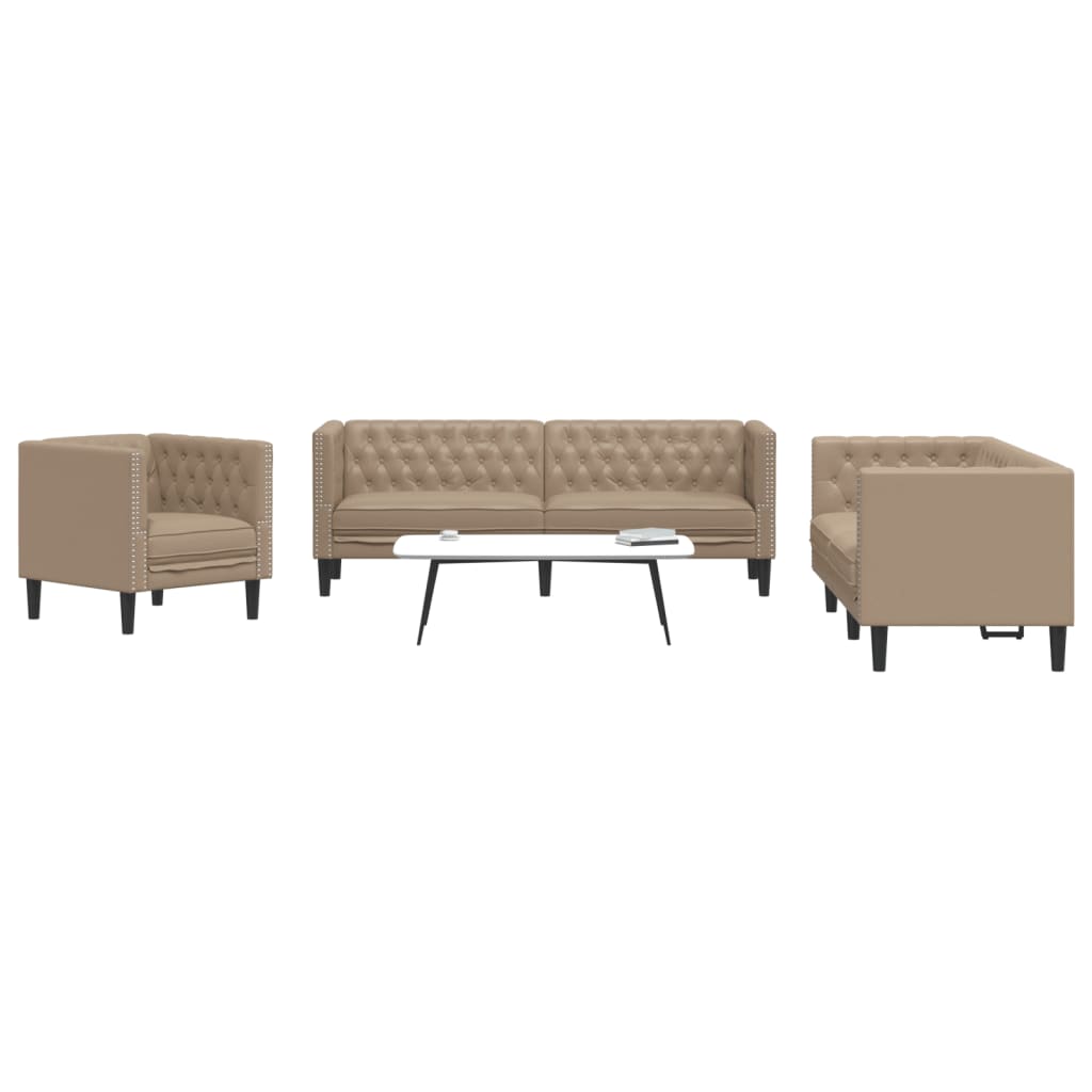 Ensemble de canapé Chesterfield 3 pcs cappuccino similicuir