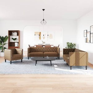 Ensemble de canapé Chesterfield 3 pcs marron similicuir daim