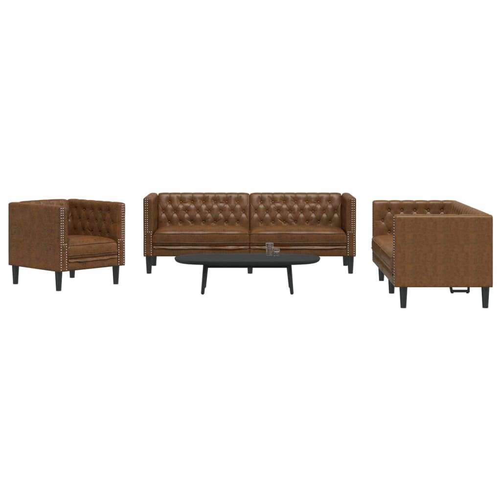 Ensemble de canapé Chesterfield 3 pcs marron similicuir daim