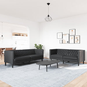 Ensemble de canapé Chesterfield 2 pcs noir similicuir