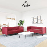 Ensemble de canapés Chesterfield 2pcs rouge bordeaux similicuir