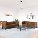 Ensemble de canapé Chesterfield 2 pcs marron similicuir daim