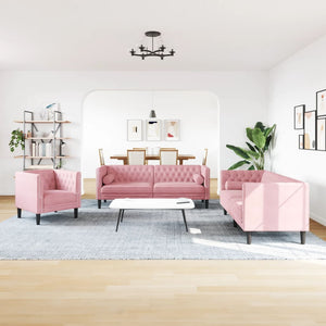Ensemble de canapé Chesterfield et traversins 3pcs rose velours