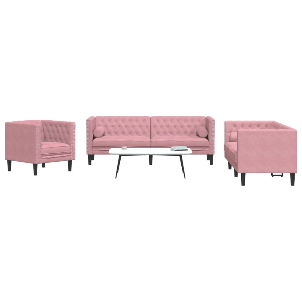 Ensemble de canapé Chesterfield et traversins 3pcs rose velours