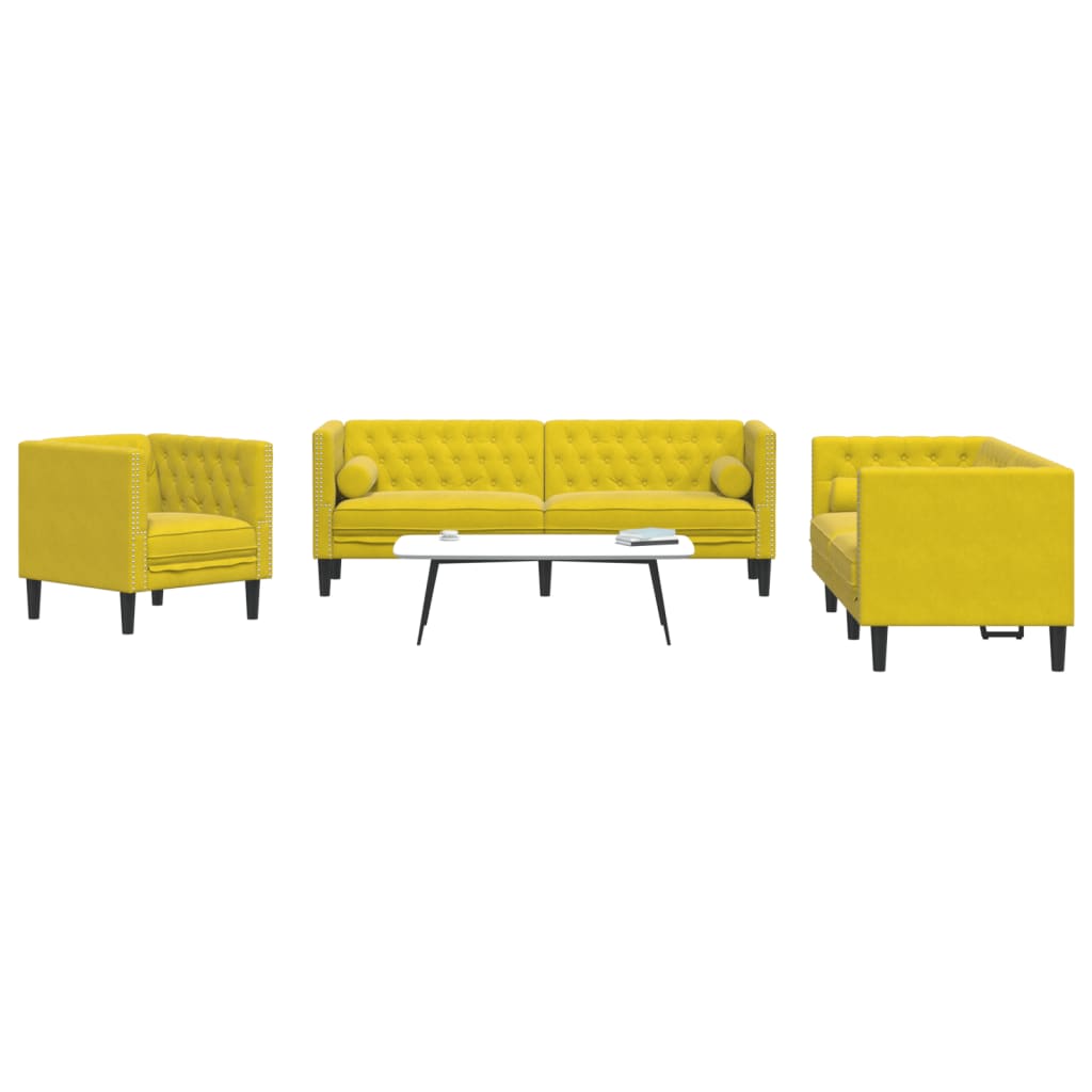 Ensemble de canapé Chesterfield et traversins 3 pcs velours