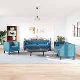 Ensemble de canapé Chesterfield et traversins 3pcs bleu velours
