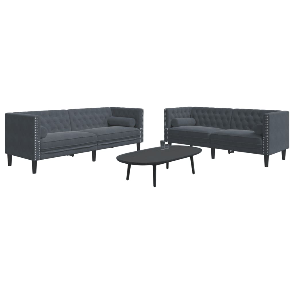 Ensemble de canapé Chesterfield et traversins 2 pcs gris foncé