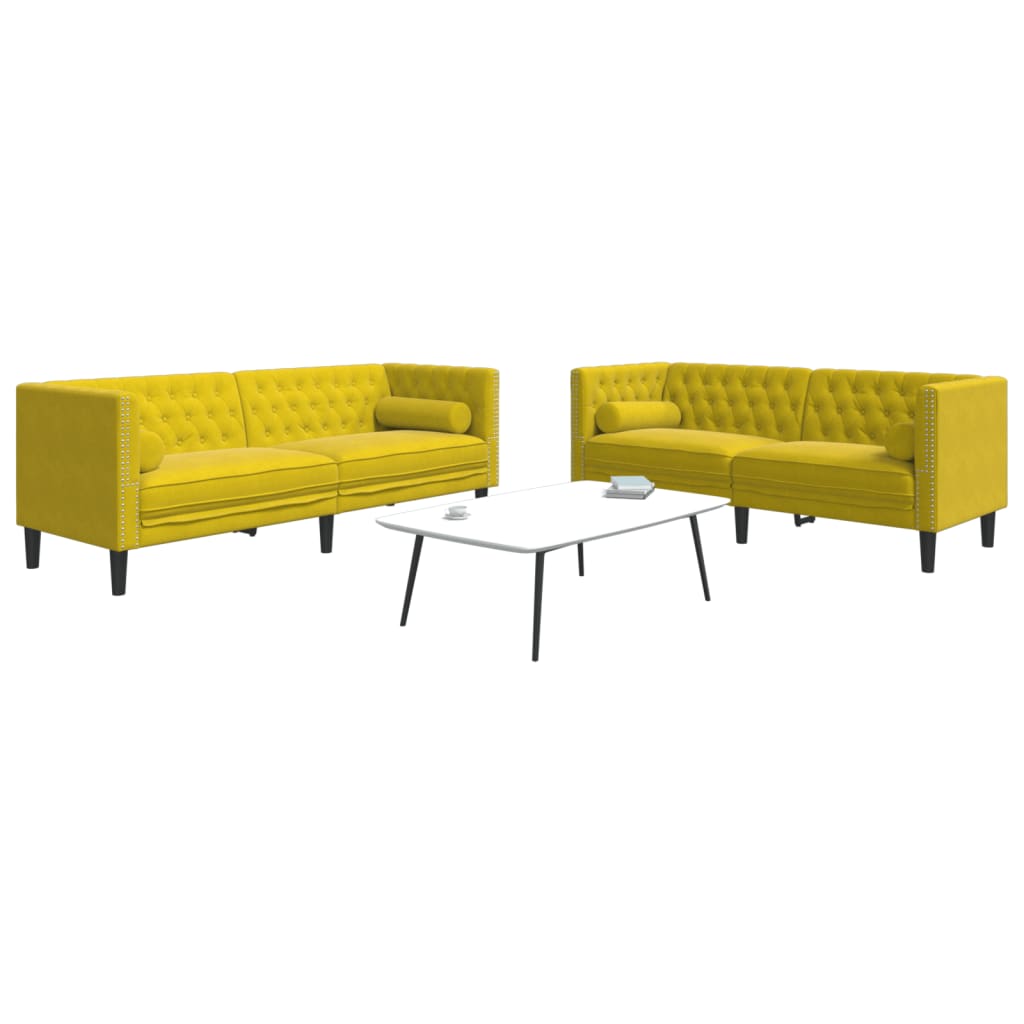 Ensemble de canapé Chesterfield et traversins 2 pcs velours