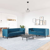 Ensemble de canapé Chesterfield et traversins 2pcs bleu velours