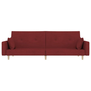 Canapé-lit à 2 places avec deux oreillers rouge bordeaux tissu