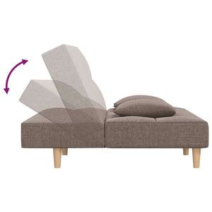 Canapé-lit à 2 places avec deux oreillers taupe tissu