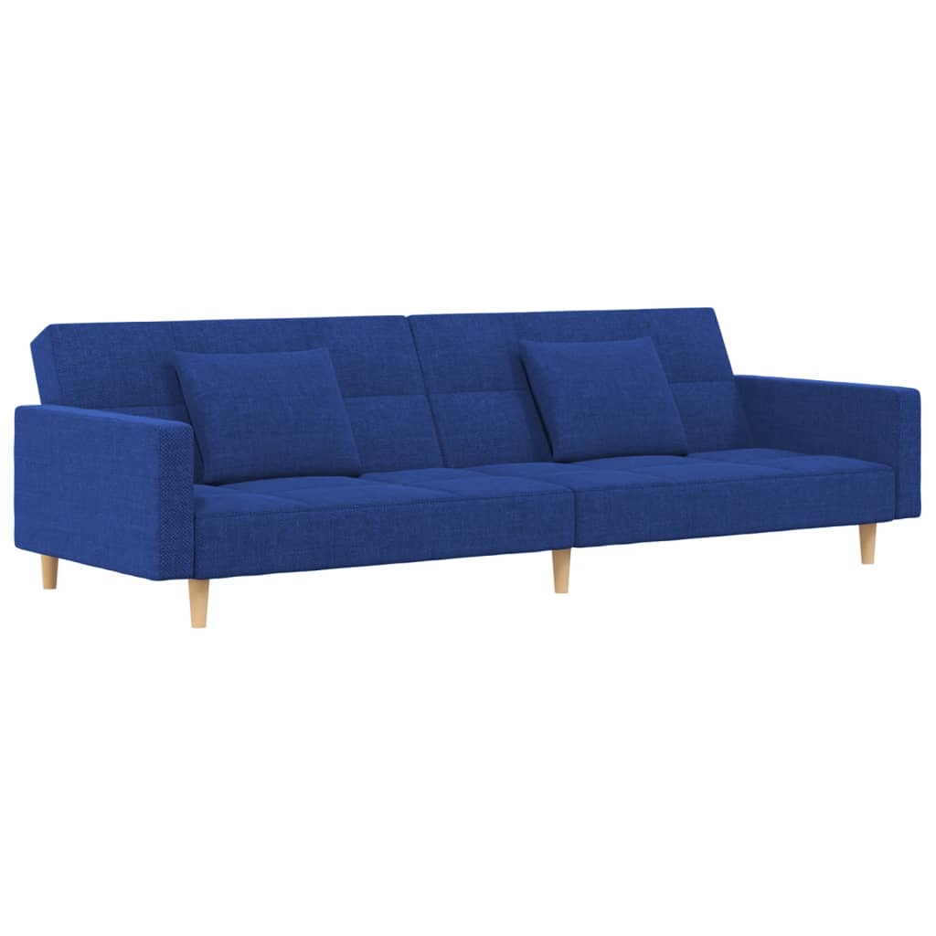 Canapé-lit à 2 places avec deux oreillers bleu tissu