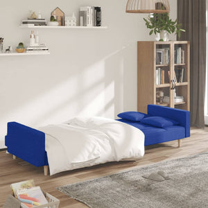 Canapé-lit à 2 places avec deux oreillers bleu tissu