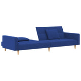 Canapé-lit à 2 places avec deux oreillers bleu tissu