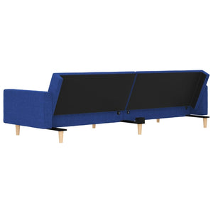 Canapé-lit à 2 places avec deux oreillers bleu tissu