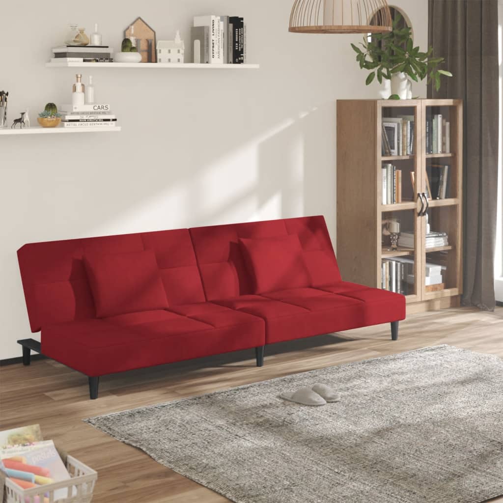 Canapé-lit à 2 places et deux oreillers Rouge bordeaux Velours