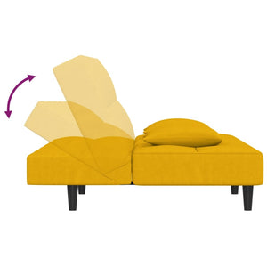 Canapé-lit à 2 places avec deux oreillers Jaune Velours