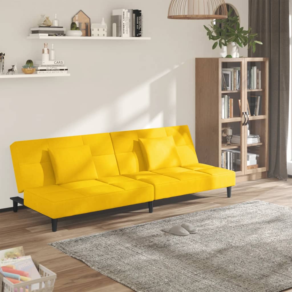 Canapé-lit à 2 places avec deux oreillers Jaune Velours