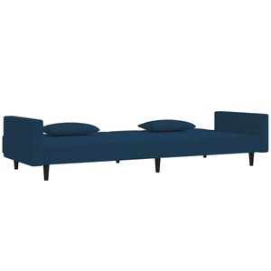 Canapé-lit à 2 places avec deux oreillers bleu velours
