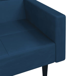 Canapé-lit à 2 places avec deux oreillers bleu velours