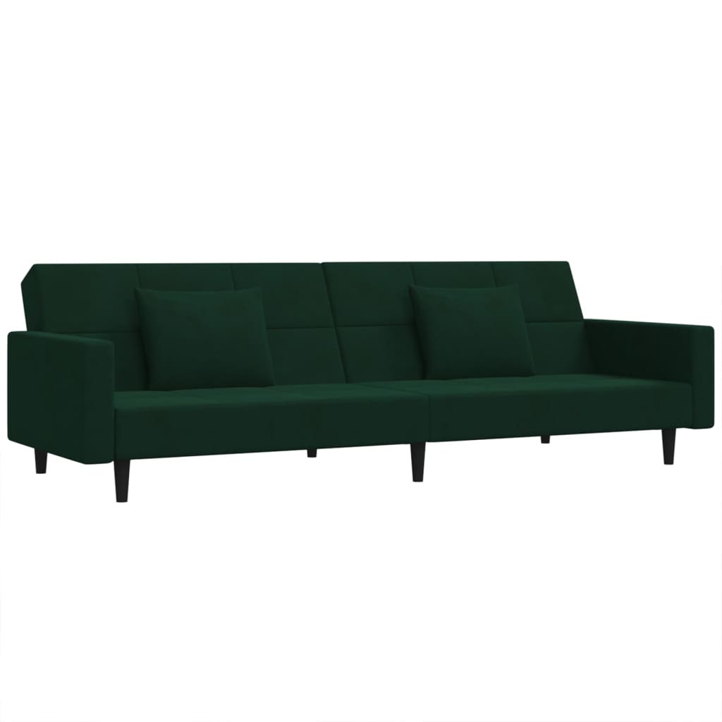 Canapé-lit à 2 places avec deux oreillers Vert foncé Velours