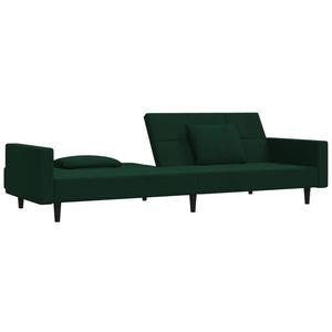Canapé-lit à 2 places avec deux oreillers Vert foncé Velours