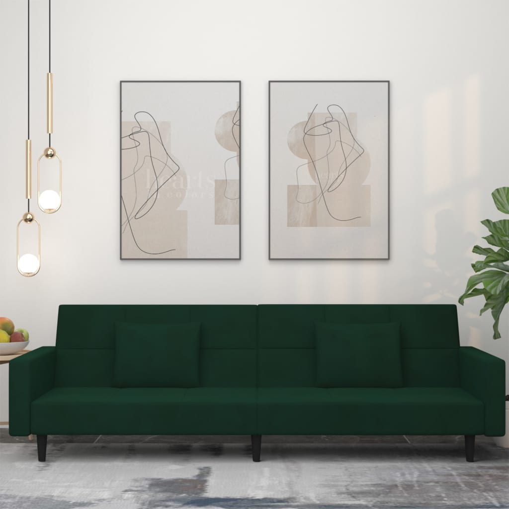 Canapé-lit à 2 places avec deux oreillers Vert foncé Velours